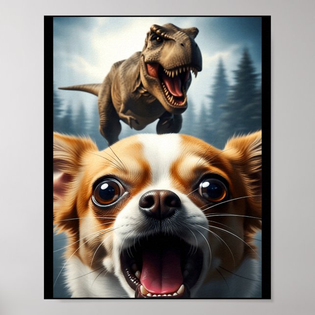Funny Chihuahua Dog Selfie With T-rex Women Men Ki Poster (Front)