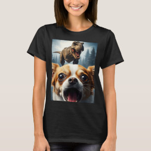 Funny Chihuahua Dog Selfie With T-rex Women Men Ki T-Shirt
