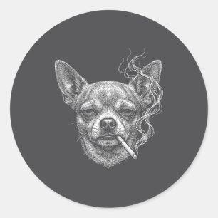 Funny Chihuahua Dog Smoking Cigarette Brainrot Mem Classic Round Sticker