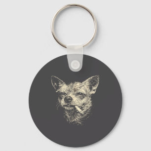 Funny Chihuahua Dog Smoking Cigarette Brainrot Mem Key Ring