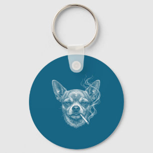 Funny Chihuahua Dog Smoking Cigarette Brainrot Mem Key Ring