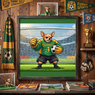 Funny Chihuahua Dog Soccer Goalie Poster