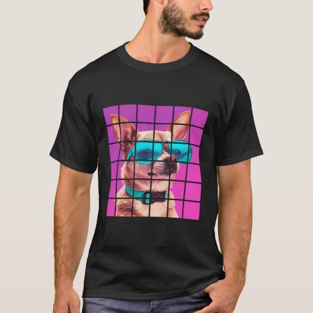 Funny Chihuahua Dog Vaporwave Graphic T-Shirt (Front)