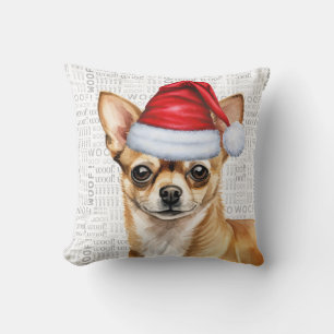 Funny Chihuahua Dog Watercolor Christmas Cushion