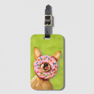 Funny Chihuahua Dog with Sprinkle Doughnut on Nose Luggage Tag