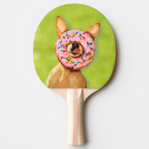 Funny Chihuahua Dog with Sprinkle Doughnut on Nose Ping Pong Paddle