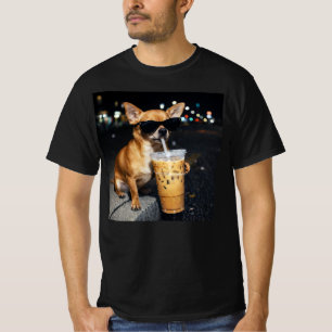 Funny Chihuahua Drinking Iced Coffee Lover Humour T-Shirt
