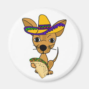 Funny Chihuahua eating Taco Cartoon Magnet