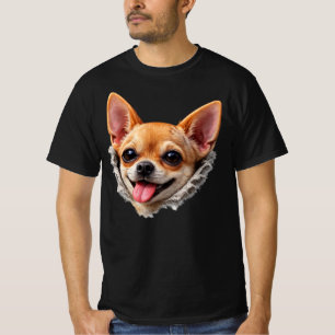 Funny Chihuahua Face 3D Design – Cute Dog Meme T-Shirt