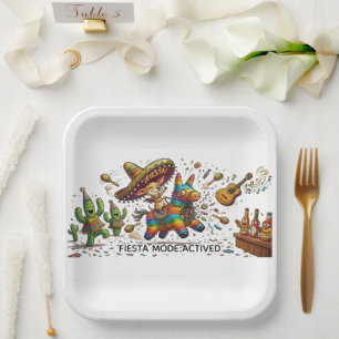 Funny Chihuahua Riding Piñata Fiesta Birthday  Paper Plate
