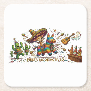 Funny Chihuahua Riding Piñata Fiesta Birthday Square Paper Coaster