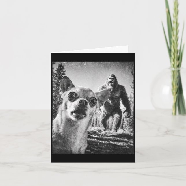 Funny Chihuahua Selfie With Bigfoot Sasquatch Cryp Card (Front)