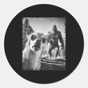 Funny Chihuahua Selfie With Bigfoot Sasquatch Cryp Classic Round Sticker