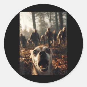 Funny Chihuahua Selfie With Zombies Forest Classic Round Sticker