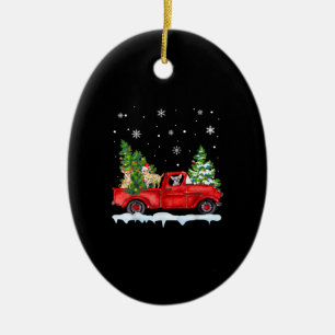 Funny Chihuahua With Red Truck Christmas Holiday Ceramic Tree Decoration