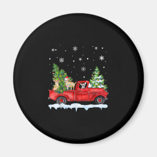 Funny Chihuahua With Red Truck Christmas Holiday Magnet