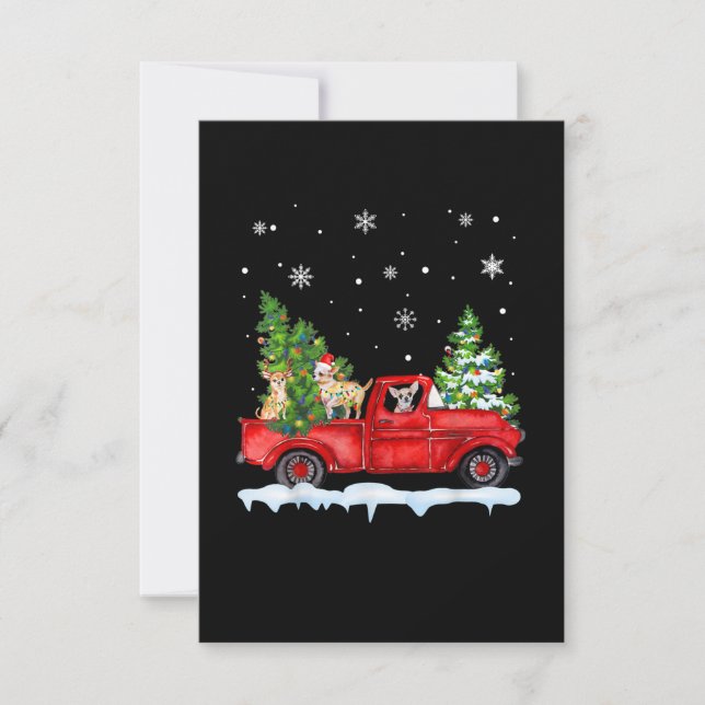 Funny Chihuahua With Red Truck Christmas Holiday RSVP Card (Front)