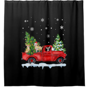 Funny Chihuahua With Red Truck Christmas Holiday Shower Curtain