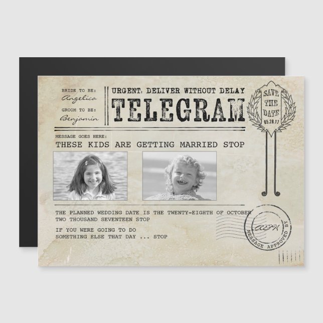 Funny Childhood Photos | Save the Date Telegram Magnetic Invitation (Front/Back)