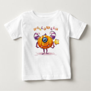 Funny Childish Halloween Pumpkin with magic wand Baby T-Shirt