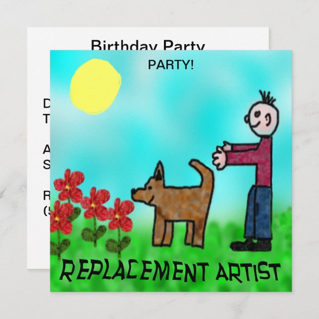 Funny Childlike Replacement Artist Birthday Invitation (Front/Back)