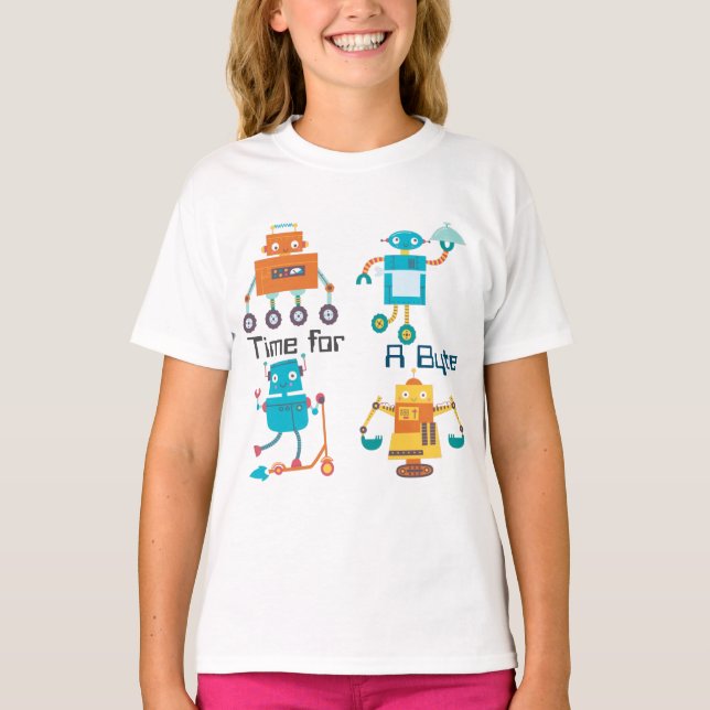 Funny Children's Robots Time for a Byte T-Shirt (Front)