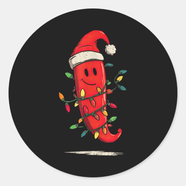 Funny Chili Pepper Christmas Graphics Lights Lover Classic Round Sticker (Front)