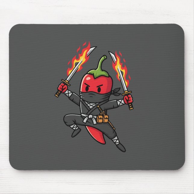 Funny Chili Pepper Fire Ninja Samurai Illustration Mouse Mat (Front)