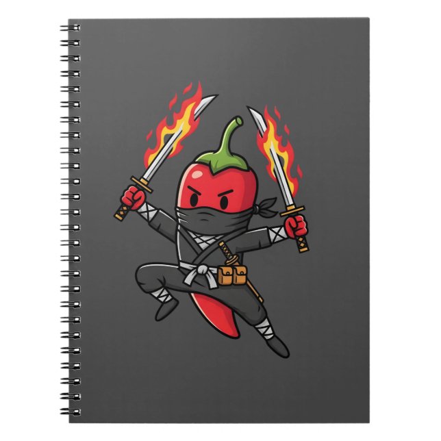 Funny Chili Pepper Fire Ninja Samurai Illustration Notebook (Front)