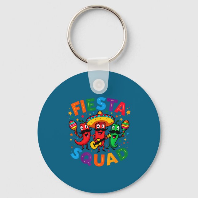 Funny chili peppers fiesta squad cinco de mayo key ring (Front)