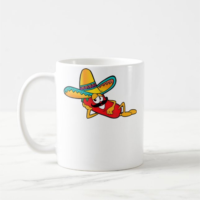 Funny Chilli Vibes Pepper With Sombrero Moustache  Coffee Mug (Left)