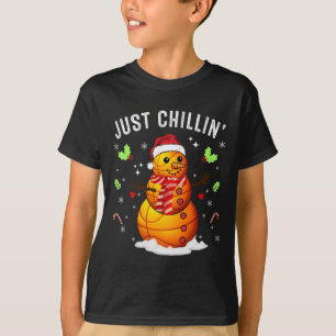 Funny Chillin' Snowman Sketll Ll Santa Hat Christm T-Shirt