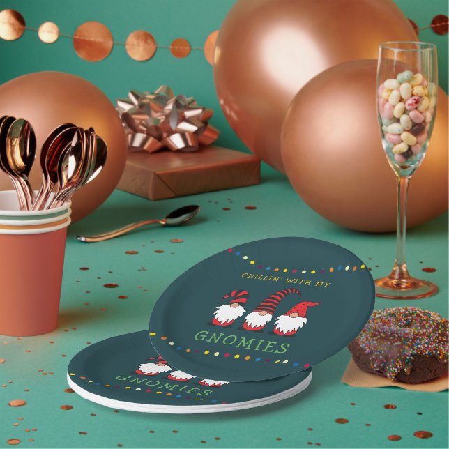 Funny Chillin' With My Gnomies Christmas Pun |  Paper Plate (Multi)