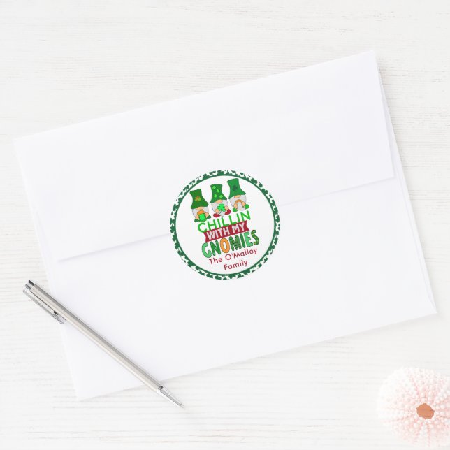 Funny Chillin with My Gnomies St Patricks Day Classic Round Sticker (Envelope)