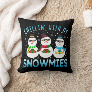 Funny Chillin' With My Snowmies Christmas Cushion