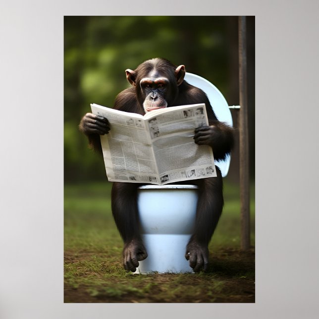 Funny Chimpanzee Bathroom Print Monkey Reading (Front)