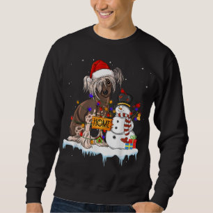 Funny Chinese Crested Dog Christmas Snowman Xmas L Sweatshirt