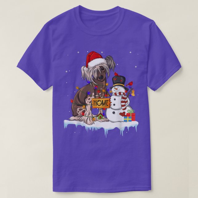 Funny Chinese Crested Dog Christmas Snowman Xmas L T-Shirt (Design Front)