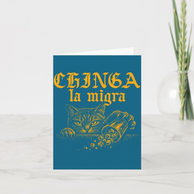Funny Chinga La Migra Retro Cat Card (Front)