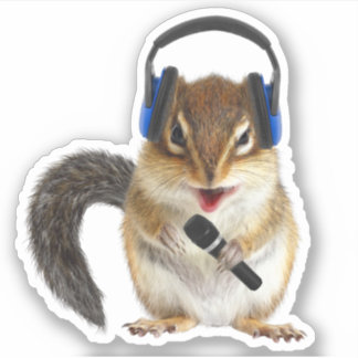 Funny chipmunk DJ with headphones and microphone. 