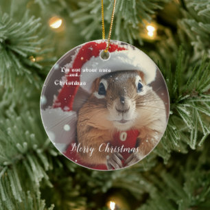 Funny Chipmunk Nut Merry Christmas Photo Ceramic Tree Decoration