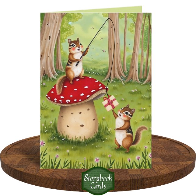 Funny Chipmunks Playing Toadstool Happy Birthday Card (Creator Uploaded)