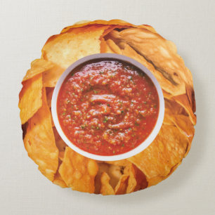 Funny chips and salsa photo round cushion