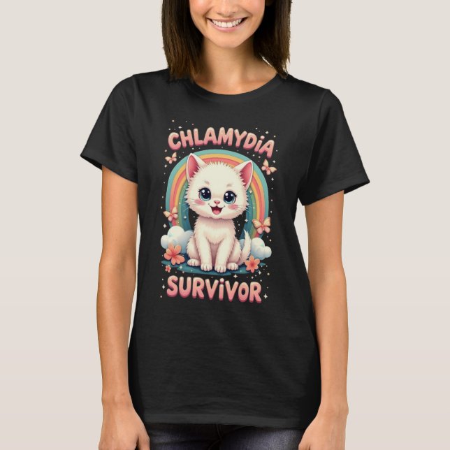 Funny Chlamydia Survivor Cat Meme Jokes Men women  T-Shirt (Front)