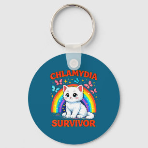 Funny Chlamydia Survivor Sarcastic White Kitten Key Ring