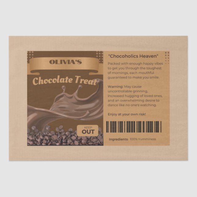 FUNNY Chocoholics Named Chocolate Treats Goody Bag Tissue Paper (Front)