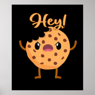 Funny Chocolate Chip Cookie A Bite Taken Out Poster
