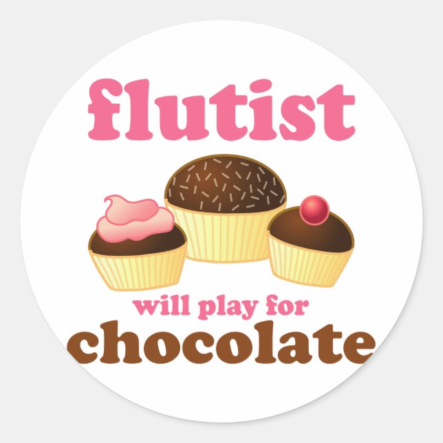Funny Chocolate Flute Classic Round Sticker (Front)
