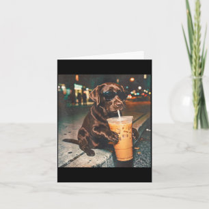 Funny chocolate lab drinking iced coffee lovers card