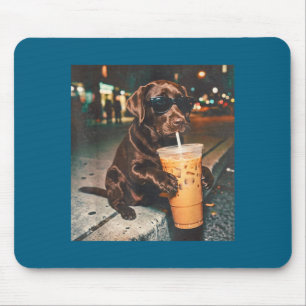 Funny chocolate lab drinking iced coffee lovers mouse mat